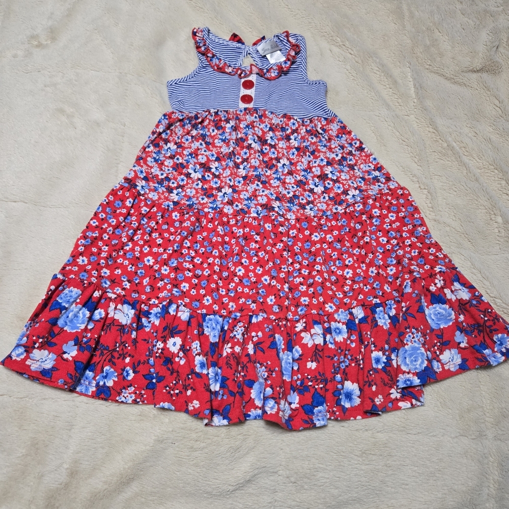 Colorful Jona Michelle Patriotic Floral Tiered Dress Multi Pattern Boho, Size 6
